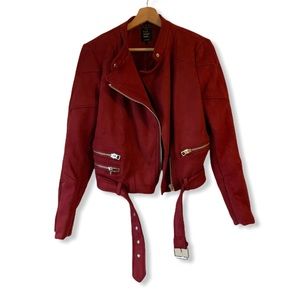 Zara Burgundy Suede Moto Jacket Large